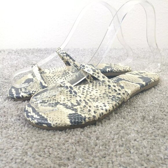 Tkees Gemma Sandals Womens 5 Shoes Double Strap Snake Print Leather Flats - Picture 1 of 8